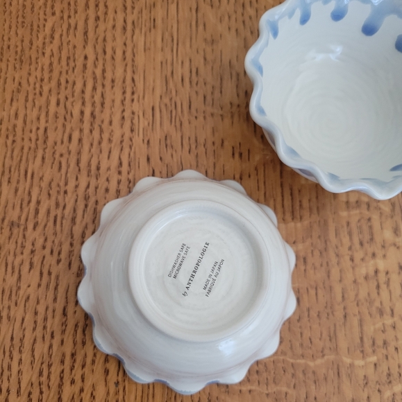 Set of 2, Anthropologie Namika Pinch Bowl - white & blue - Picture 8 of 10